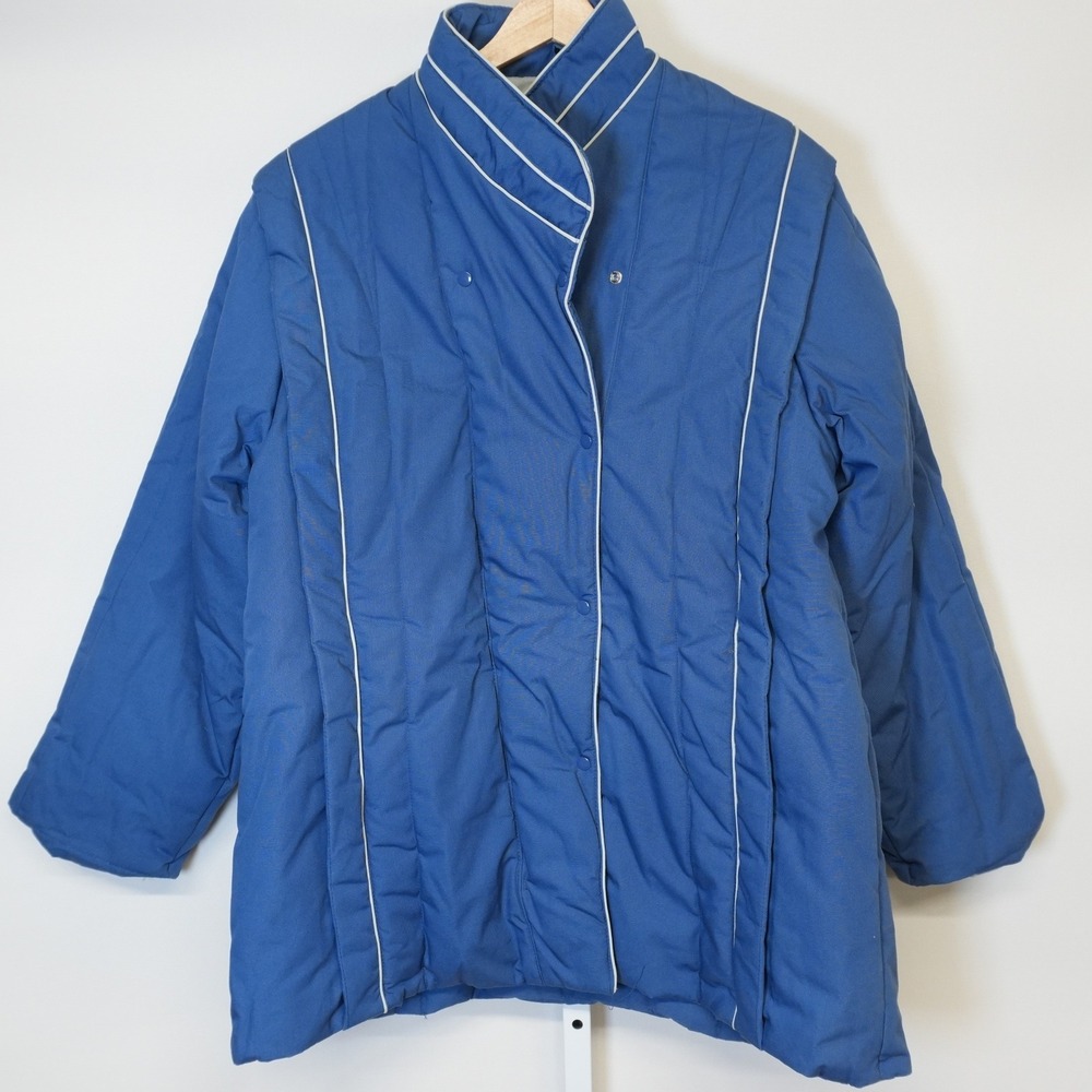 Vintage Blue Quilted Water Repellent Asymmetrical Snap Front Jacket Large